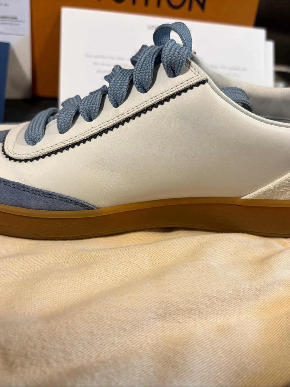 Louis Vuitton White & Blue Suede Accent Sneakers